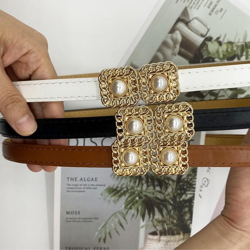 Skirt decorative belt for women fashion casual pearl buckle imitation leather adjustable belt waist seal for women