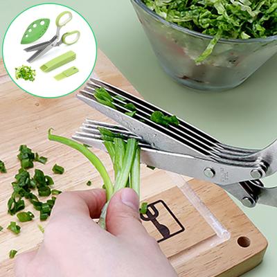 5 Stainless Steel Blades Herb Scissors Green Onion Scissors with Cleaning