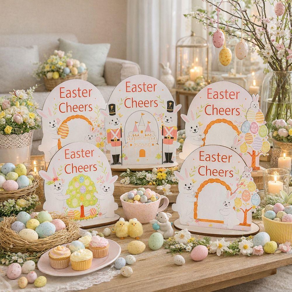 Kids Gift Cartoon Easter Bunny Decor Colorful Standing Wooden Rabbit Ornaments Handmade Easter Table Centerpieces Office Decor