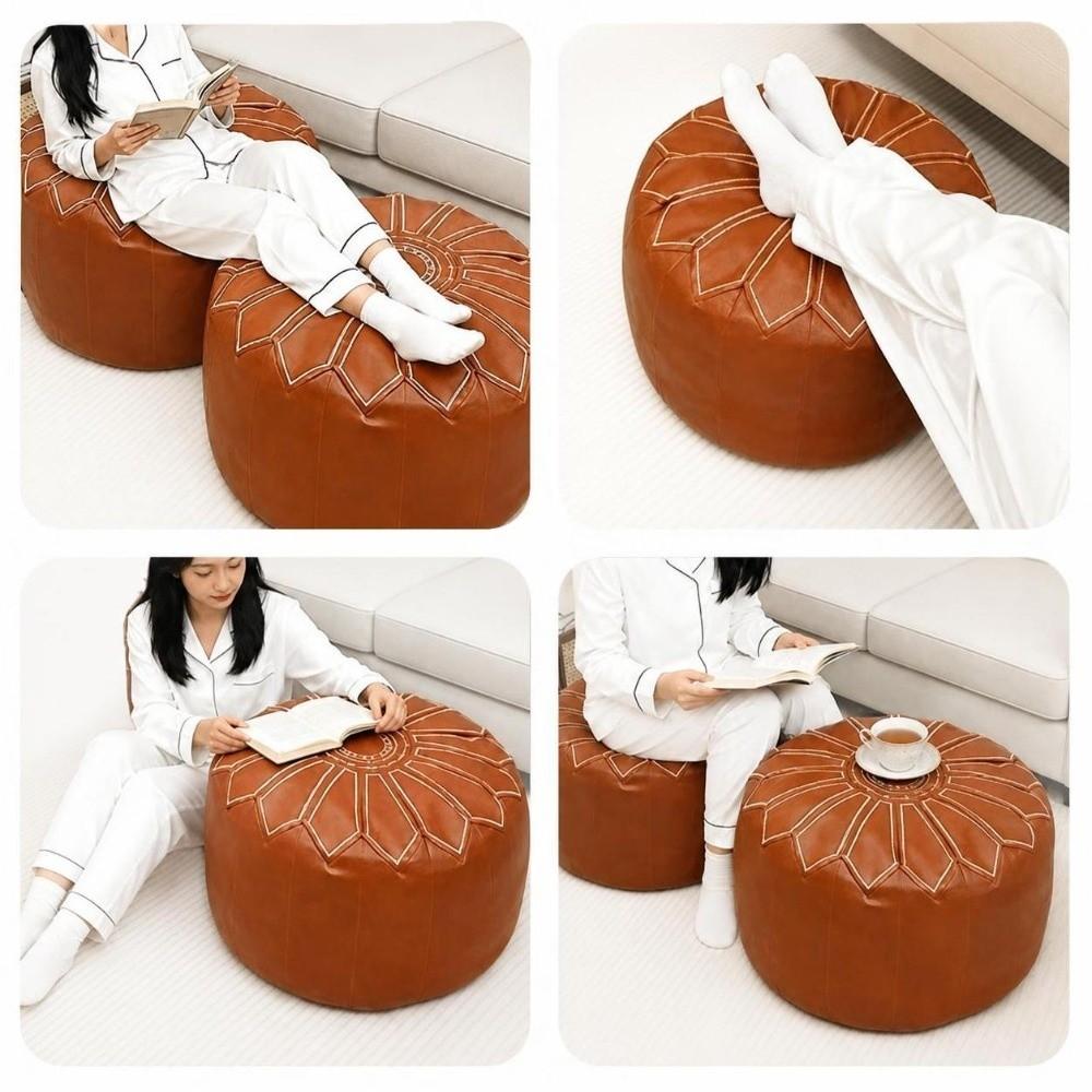 PU Leather Fillable Ottoman Pouf Round Shape Round Pouf Cover New Storage Ottoman Living Room