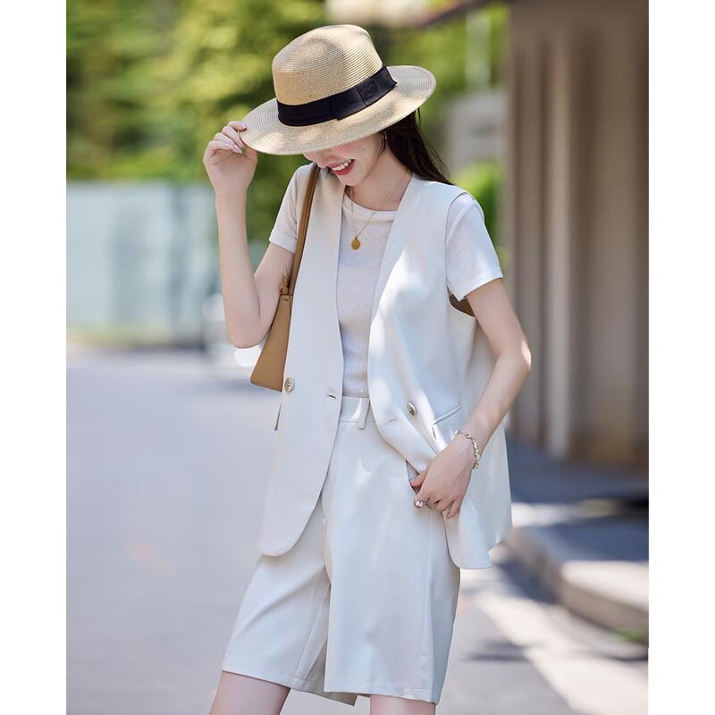 TERRE BLEUE Women's Casual Sleeveless Blazer Vest & Shorts Set