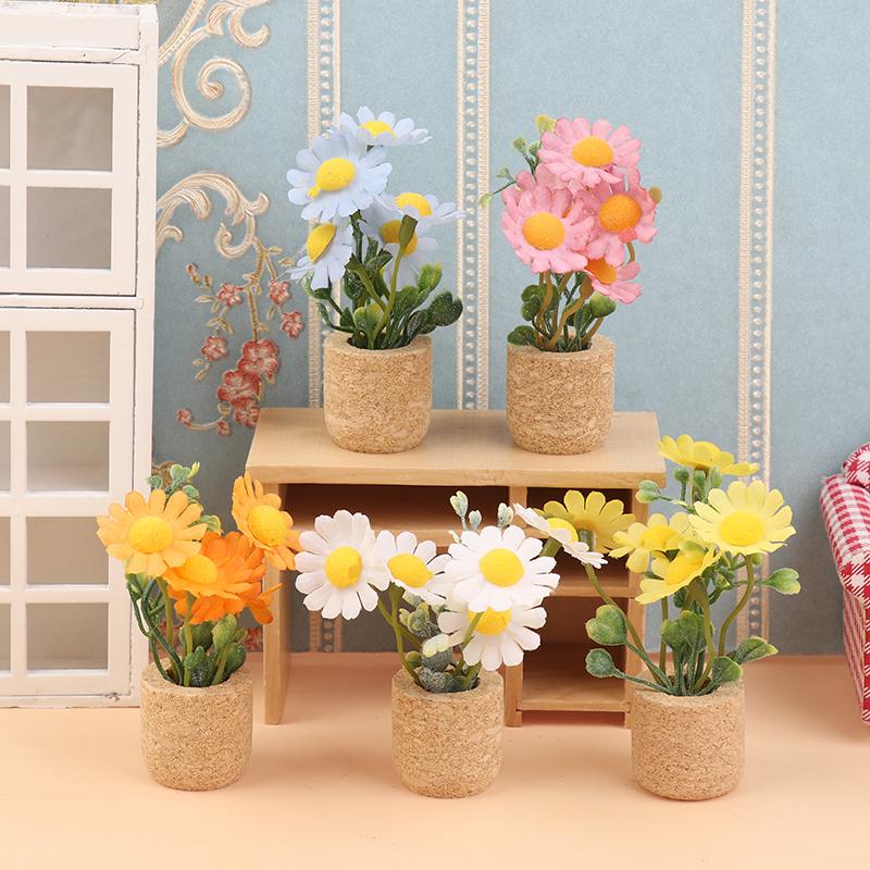 1/12 Dollhouse Simulation Daisy Plants Potted Model Doll Home Miniatur Flower Decor Toy Micro Landscape Garden Plants Ornament
