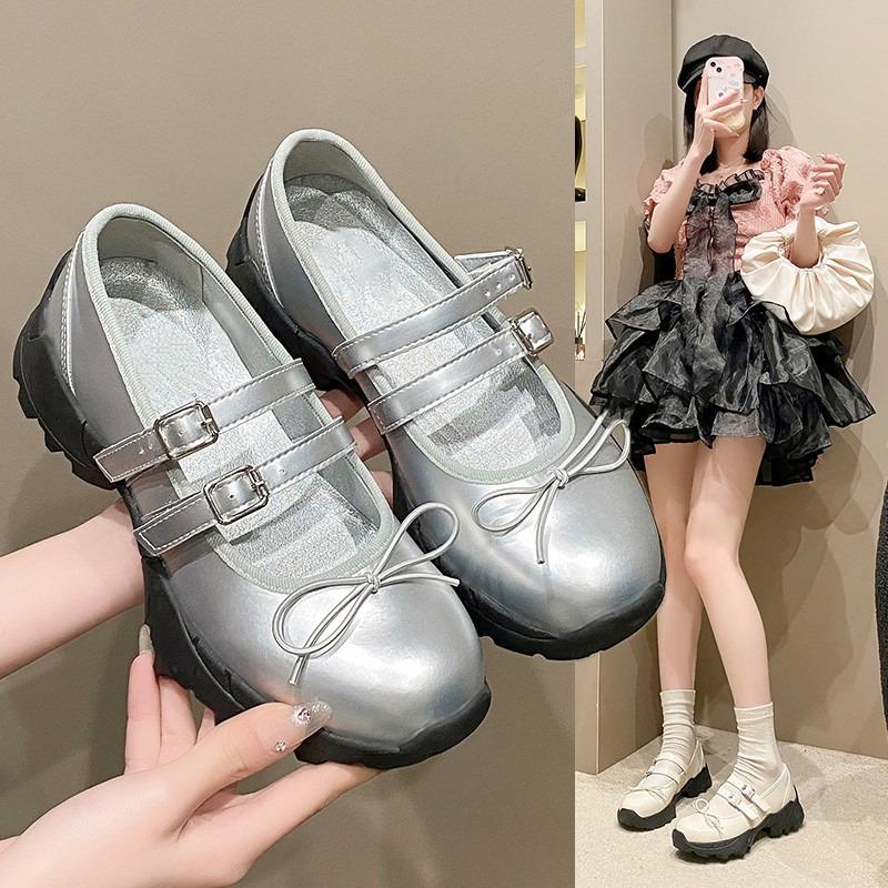 PU Butterfly-knot Round Toe Flats Spring/autumn Buckle Strap Ladies Shoes on Sale 2025 Fashion Shallow Sweet Women's Shoes