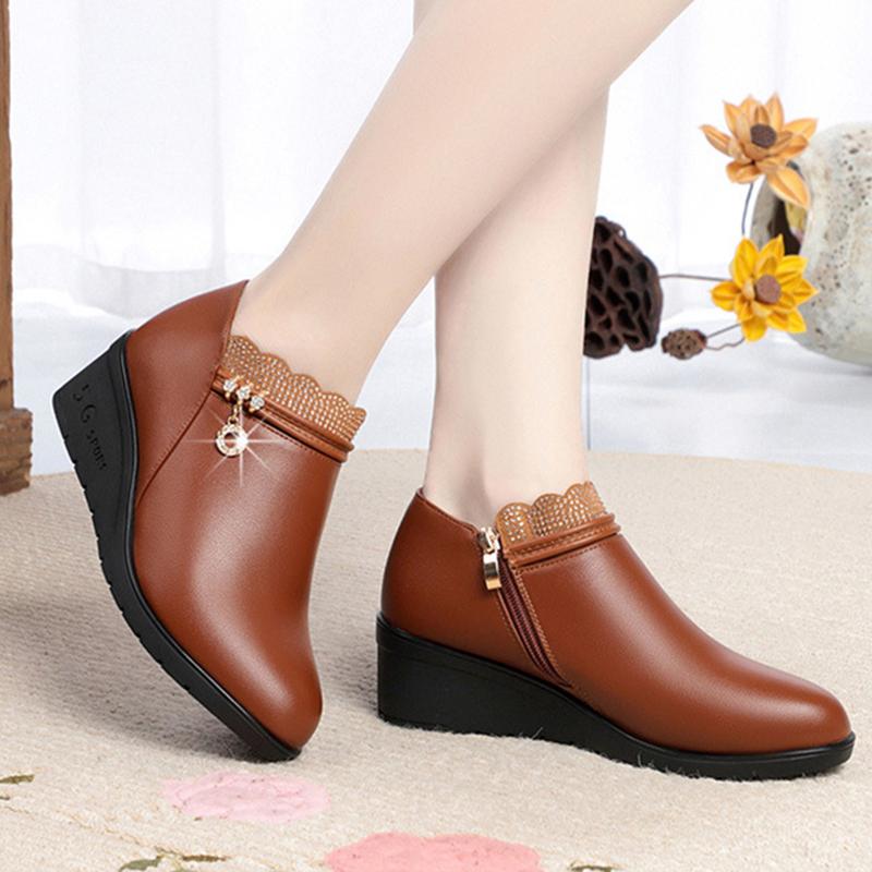 fashion Spring Autumn Soft Leather Women's Wedges Pumps Fashion Single Casual Shoes Mother High Heels Shoes Causal Elegant Comfort