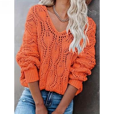Moda damska Casual Jesień Zima Jednolity kolor Nadruk Długi rękaw Swetry z dekoltem w serek