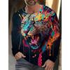 Vintage pánské tričko s dlouhým rukávem Košile s 3D potiskem Móda Zvířecí Leopard Grafika Oblečení Topy s rukávy Muži Oversized Streetwear