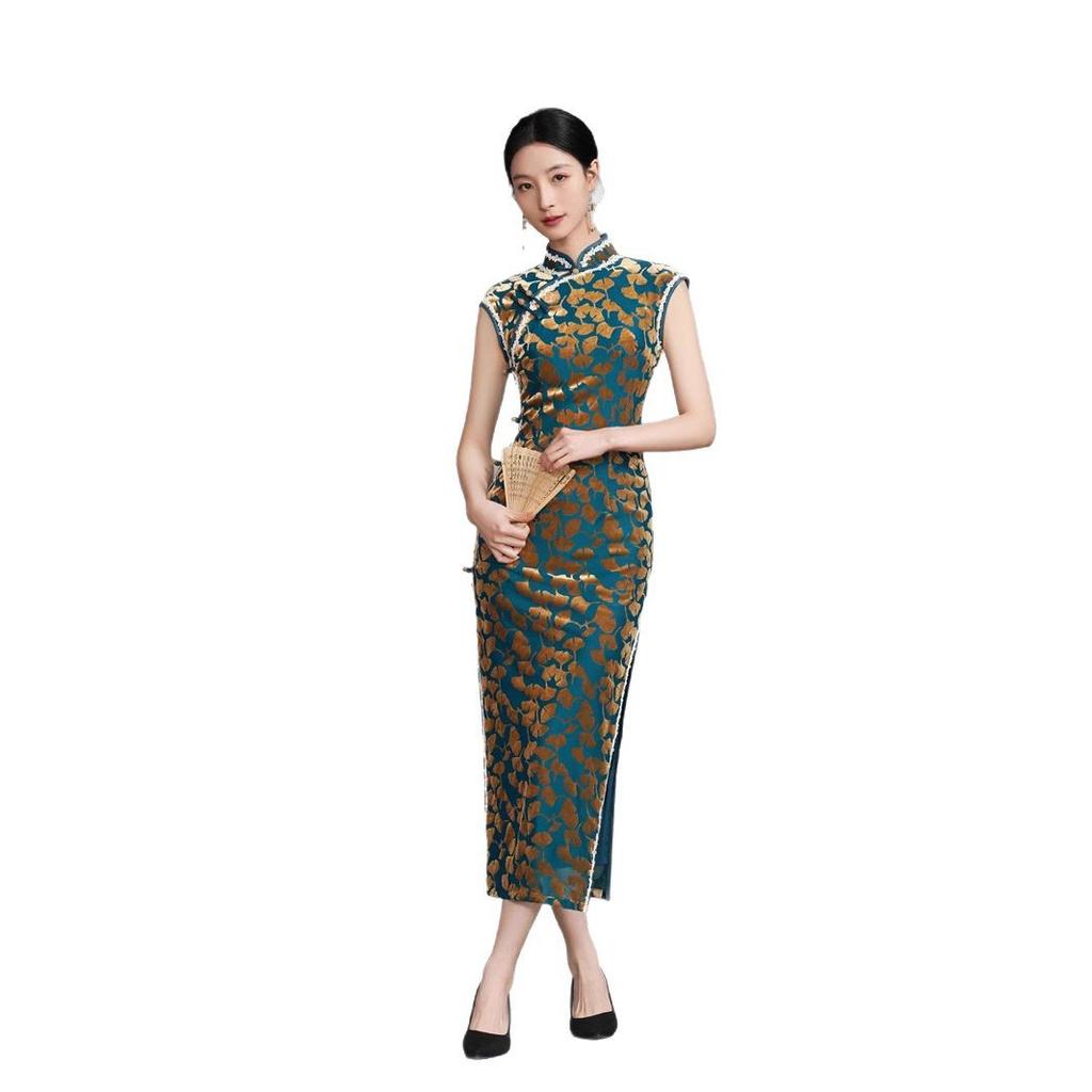 Starting from one 1011 spring and summer new velvet new Chinese style daily improvement fashion temperament with rotator sleeve cheongsam skirt