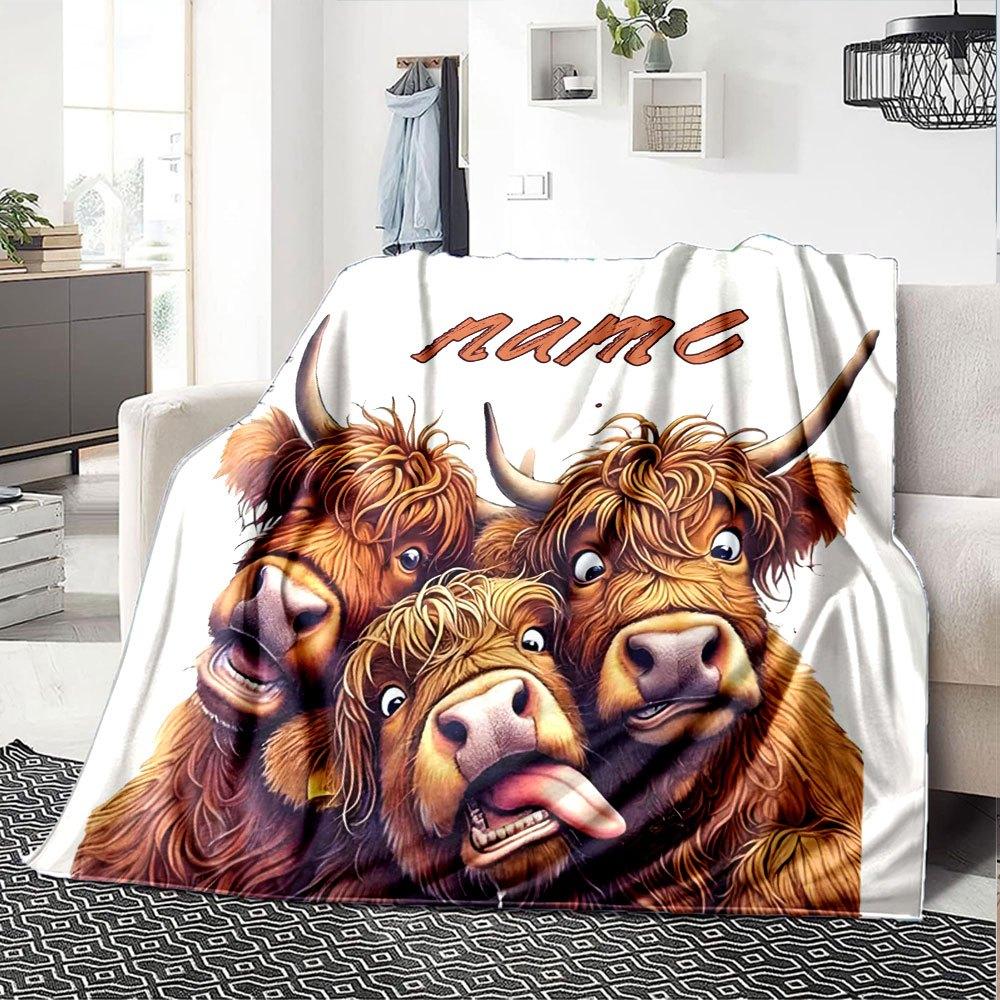 Highland Cows With Name Home Customize Your Name Blankets Soft Cozy Lightweight Versatile For All Seasons Perfect For Picnics Sofa Office Bed Living