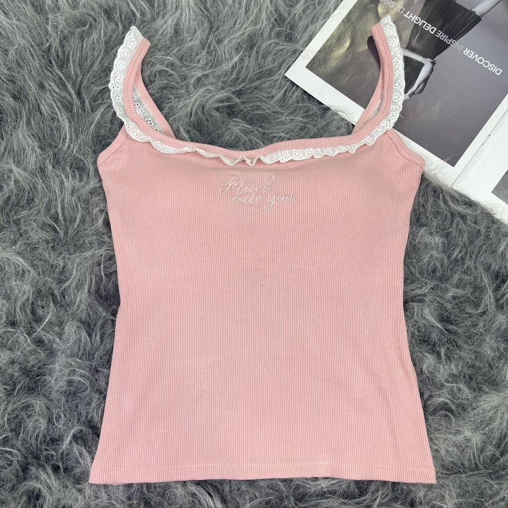 High-Quality Dopamine Lace Slim Fit Cotton Camisole with Latex Breast Pad - Sweet, Stylish Inner or Outer Wear for Women