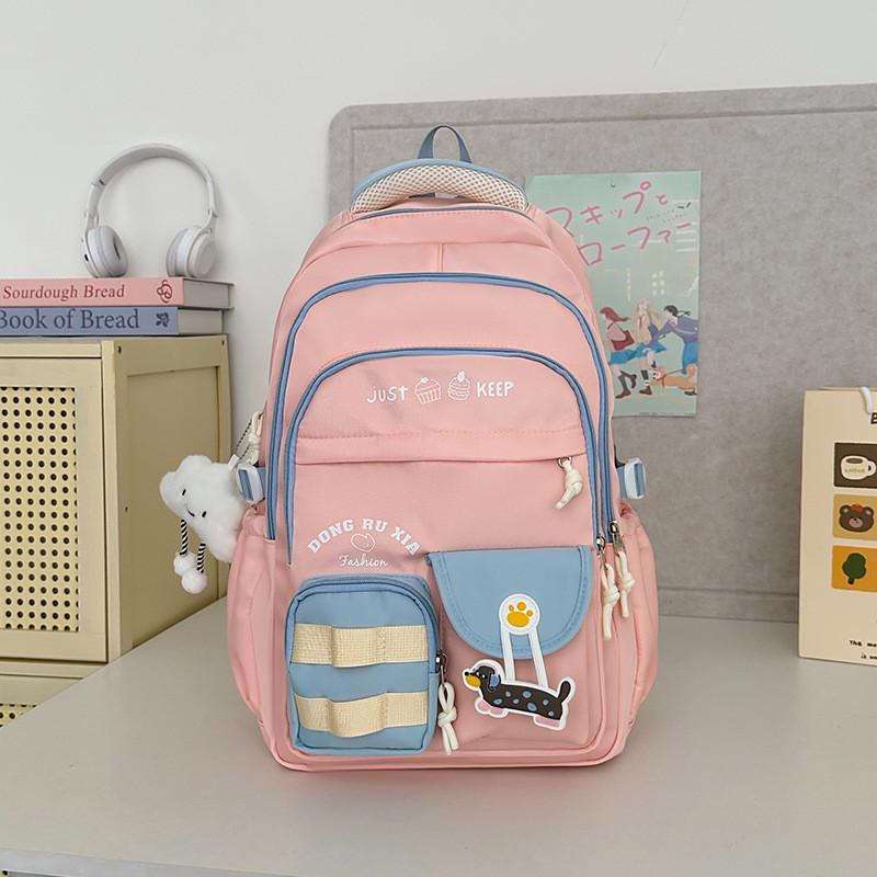 Simplified And Cake Letter Printed Student Casual Backpack With Plueh Pendant