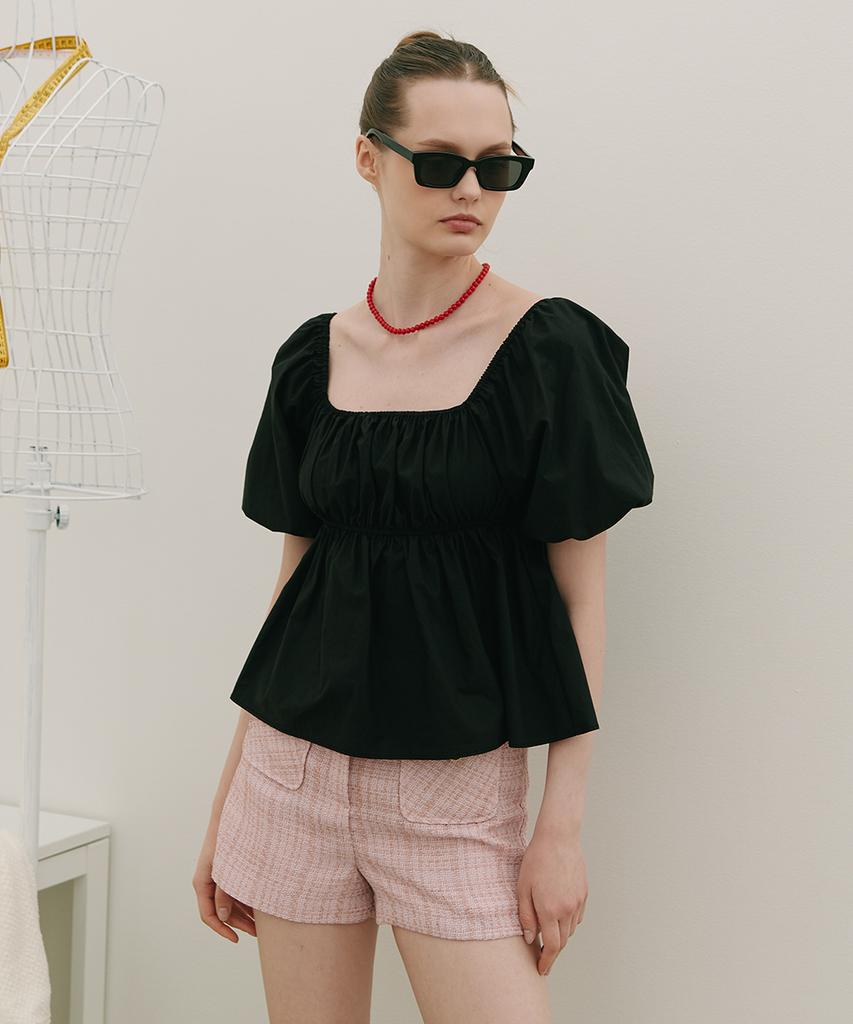 320SHOWROOM Two-Way Off-Shoulder Puff Blouse Black