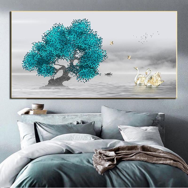 Pintura de flores de paisaje de viento, decoración de arte de la pared, decoración minimalista nórdica, póster, imagen, pintura para decoración del hogar y sala de estar