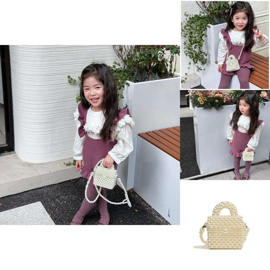 Stylish Pearl Kids Handbag Chic Solid Color Unisex Toddler Crossbody Purse For Children