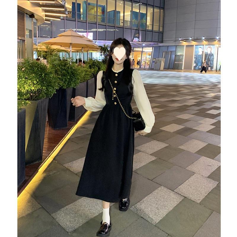Bubble long-sleeved dress women's clothing autumn new celebrity temperament design long skirt
