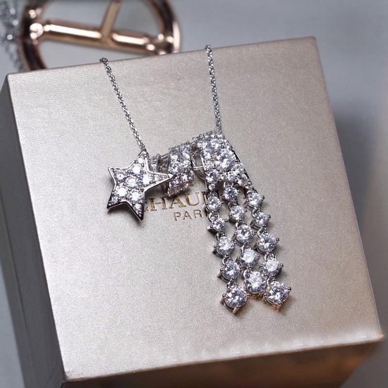 Elegant Sparkling Star Comet Tassel Necklace with Zirconia Diamonds - Women s Luxury Collarbone Accessory