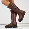 Autumn and winter single casual low-heeled knight boots - large size belt buckle high knight boots