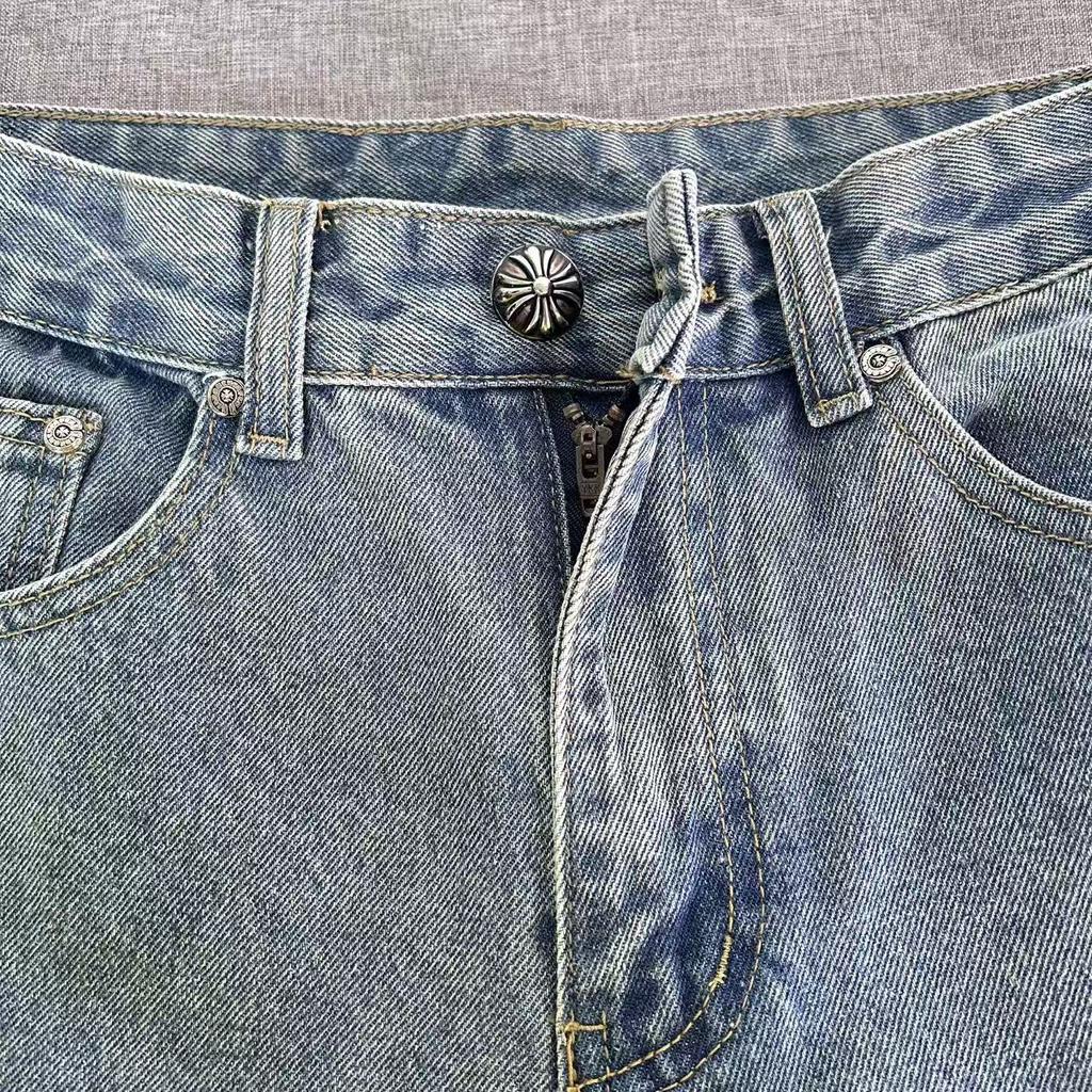 9913 Men's and Women's American Style Trendy Jeans with Fabric Patches, Holes, Embroidery, Casual and Fashionable High Street Pants