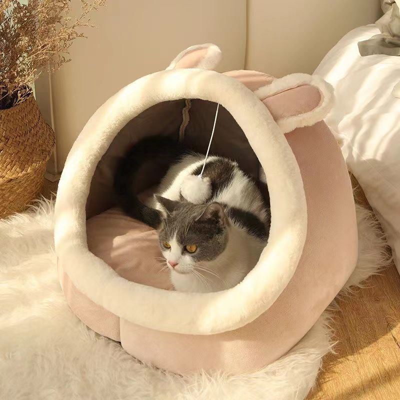 Casa per Animali Cartone Animato Calda Cuccia per Cani Kennel Letto Morbido con Fiocco Cuscino Lavabile Cuccia per Cucciolo Pieghevole Casa per Cani Gatto Piccolo