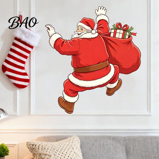 Self Adhesive Wall Mural Christmas Sticker, Self?Adhesive Climbing Santa Claus Decals, Funny Seasonal Home Decoration Holiday Decor for Living Room