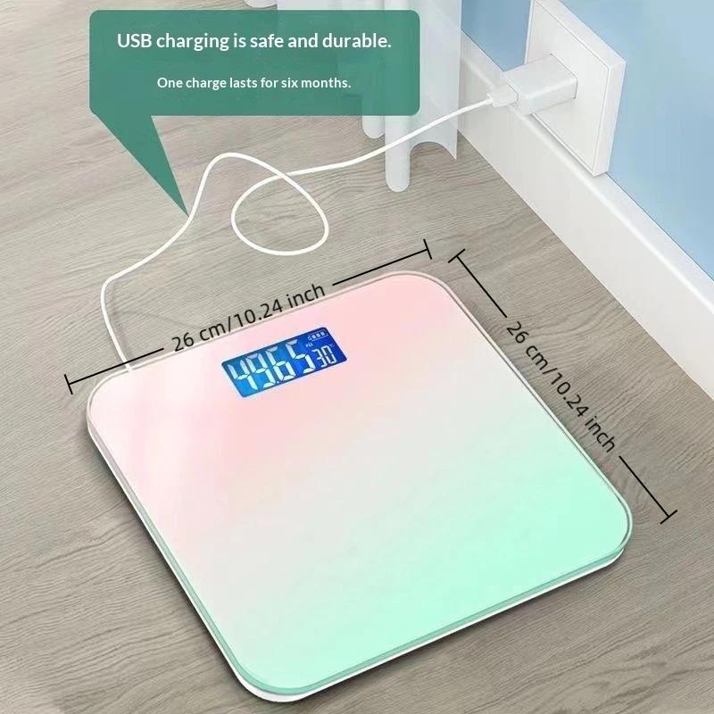 Smart Electronic Health Scale Tempered Glass Surface Lcd Digital Display Gradient Color Multiple Colors Digital Weighing Scale