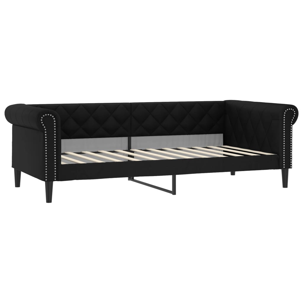 Vidaxl Sofa Z Funkcją Spania, Czarna, 100X200 Cm, Obita Sztuczną Skórą
