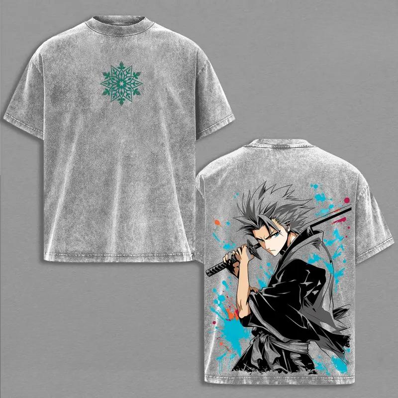 BLEACH Hitsugaya Toushirou Printed Tee Men Women Retro Washed T-shirts Cotton T Shirt Short Sleeve Clothing Harajuku Male Tshirt
