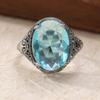 Dazzling CopperColor Inlaid Sea Blue CZ Women's Ring Geometry Daily Wear Party Jewelry