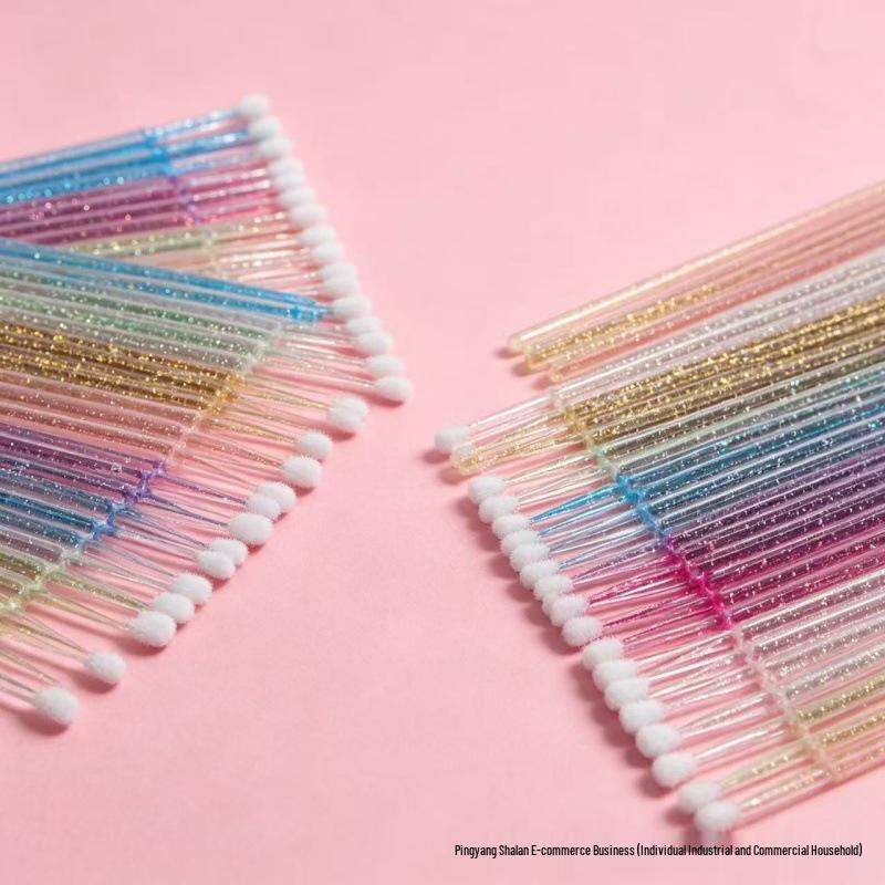 Eyelash Extension Cleaning Flocked Cotton Swabs - Crystal Stick, Small Head Makeup Remover