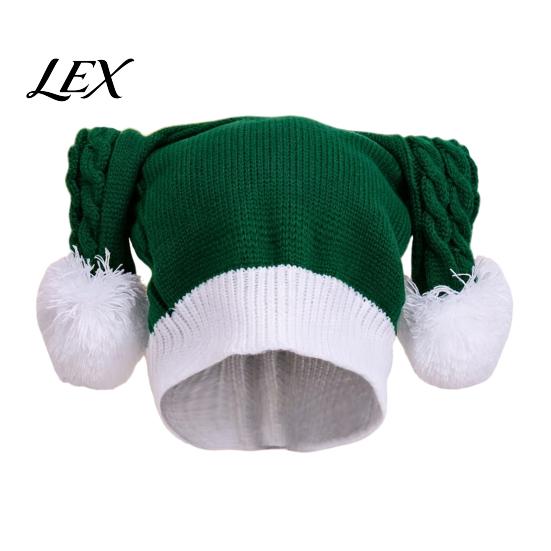 Warm Cuffed Cap for Women Christmas Elf Hat, Cozy Winter Knit Hat with Pom Pom, Stretchy Skull Outdoor Cold Weather Soft Polyester