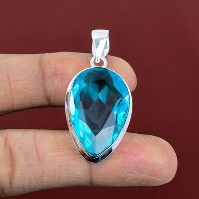 Faceted Swiss Blue Topaz Pendant Natural Gemstone Jewelry Designer Pendant 925 Sterling Silver Pendant Handmade Dainty Pendant Gifts for Mom