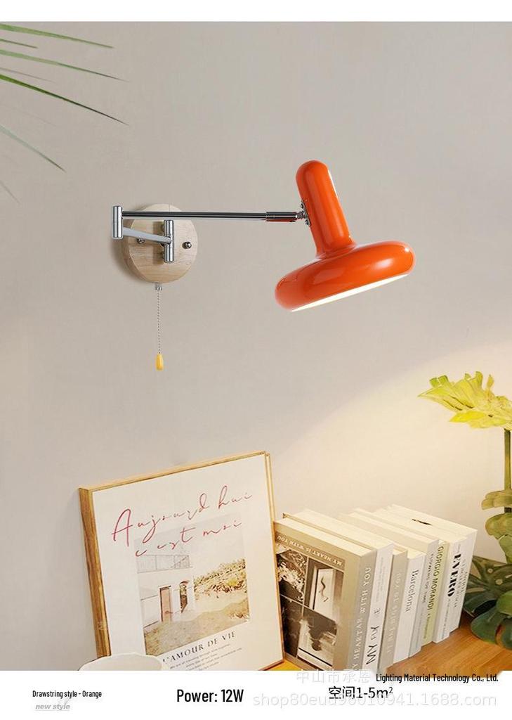 Smart Retractable Wall Lamp: No Wiring Required, Full Spectrum, Cream Style, Swing Arm for Bedroom or Living Room.