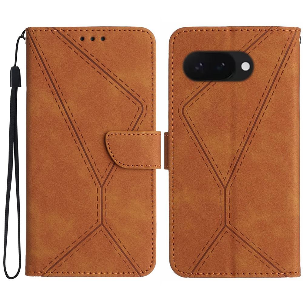 HT05 For Google Pixel 9a Case Skin-Touch Lines PU Leather Flip Phone Cover