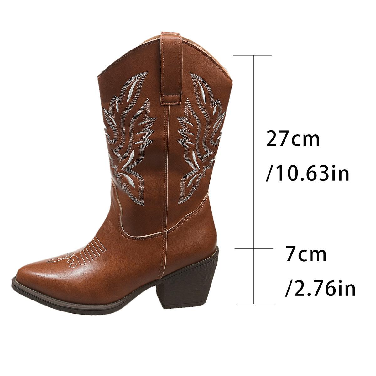 

Женские вышитые ботинки Мартин, ковбойские сапоги до середины икры в западном стиле, ковбойские ботинки на толстом каблуке для женщин 43 коричневый