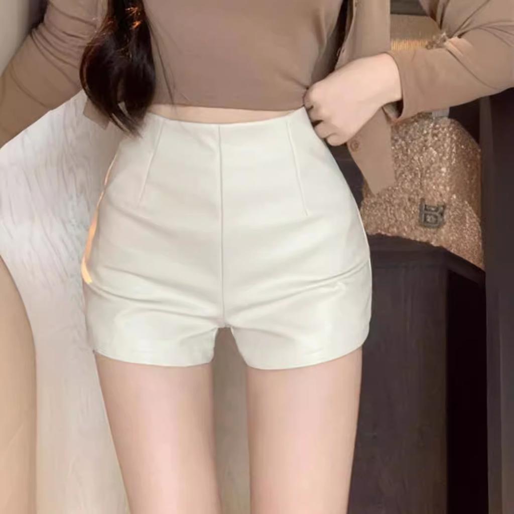 Women's Fall Winter Unique High Waisted Slimming Petite Straight Leg PU Leather Pants Design Y2K Bodycon Shorts Mini Shorts