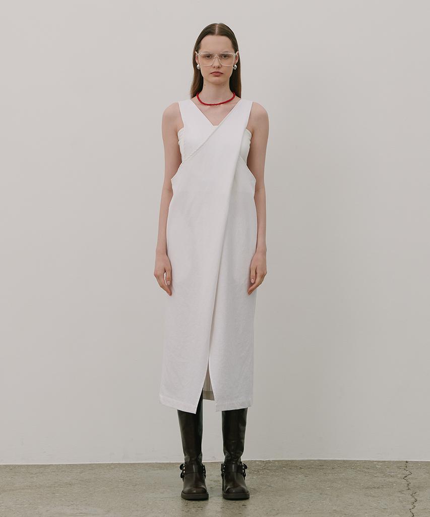 320SHOWROOM Two-Way Wrap Sleeveless Long Linen Dress White
