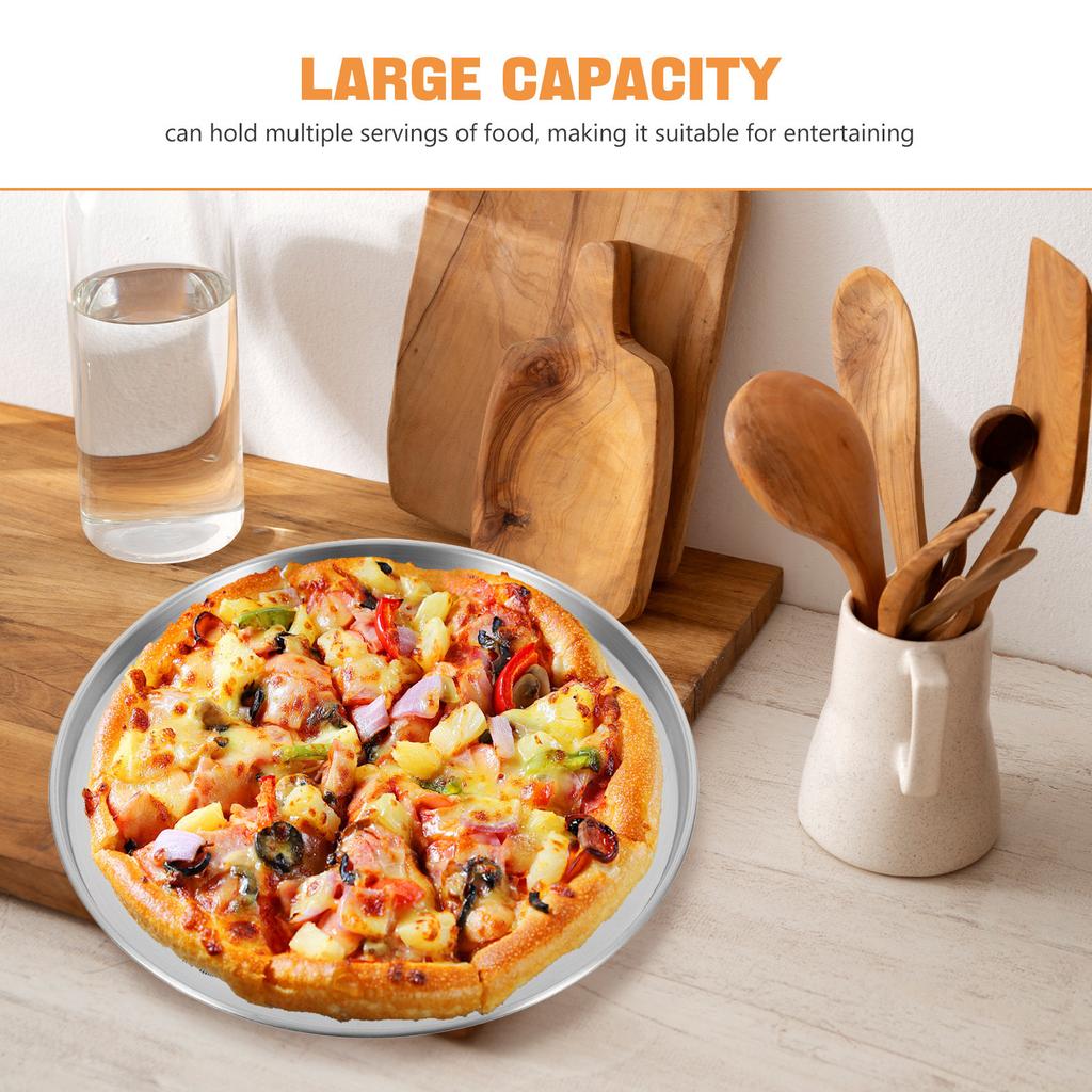 10 Inch Metal Pizza Pan 26cm Stainless Steel Steaming Plate Flat-bottomed Round Shallow Dish Non Stick Baking Tray Food Trays