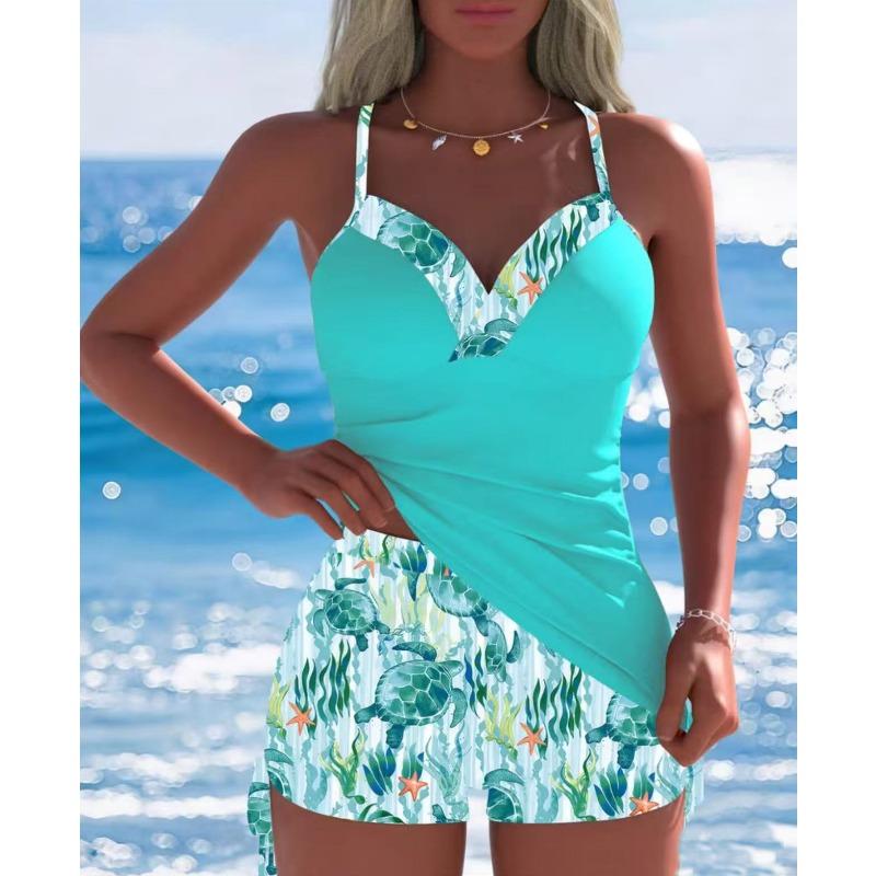 New Split Swimsuit Women s Conservative Boxers Printed Two-piece Set, Belly Swimsuit Europe and America S