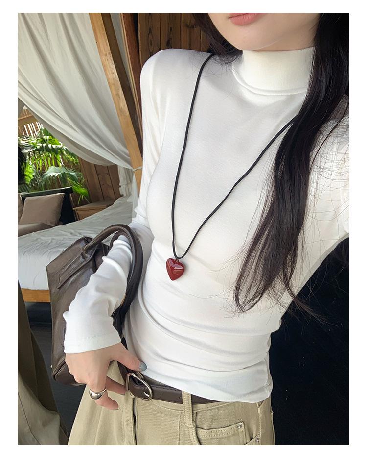 T-shirt Invernale da Donna Grigia a Collo Alto Slim-Fit Manica Lunga - Stile Trendy 2026
