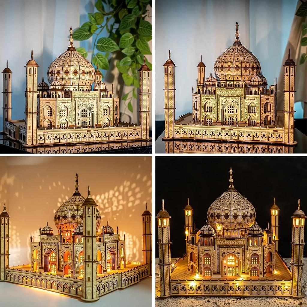 SILK ROAD 3D DIY Wooden Puzzle Taj Mahal with LED 416 Craft Educational New Christmas Gift Lights, Pieces, Gift, Toy, Boys, Girls, Adults, Year's