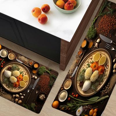 1 pz. Tappetino da cucina di lusso con motivo alimentare, morbido e spesso, tappetino da cucina impermeabile, antiscivolo, antiolio