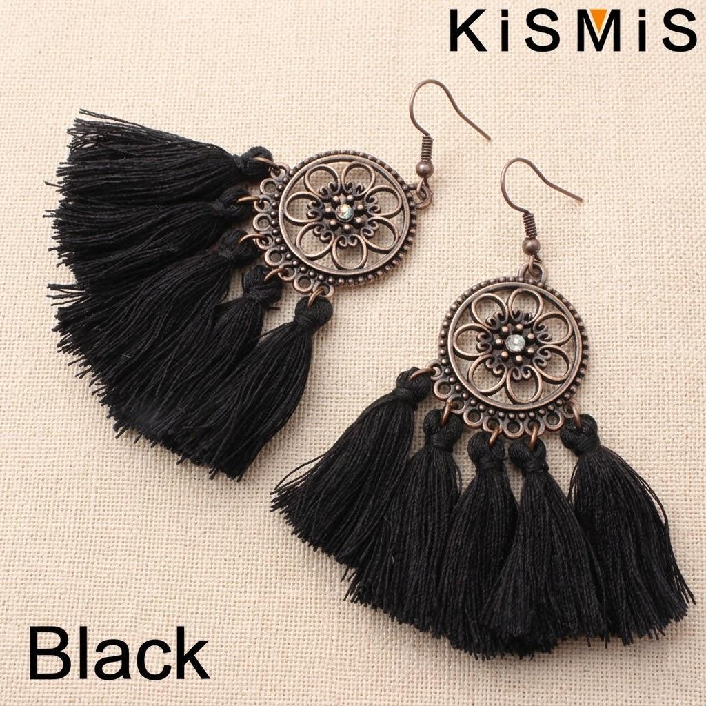 

Circle Alloy Tassel Earrings Bohemian Style Wedding Earrings for Women Available in 5 Colors Retro Fashion Accessories чёрный