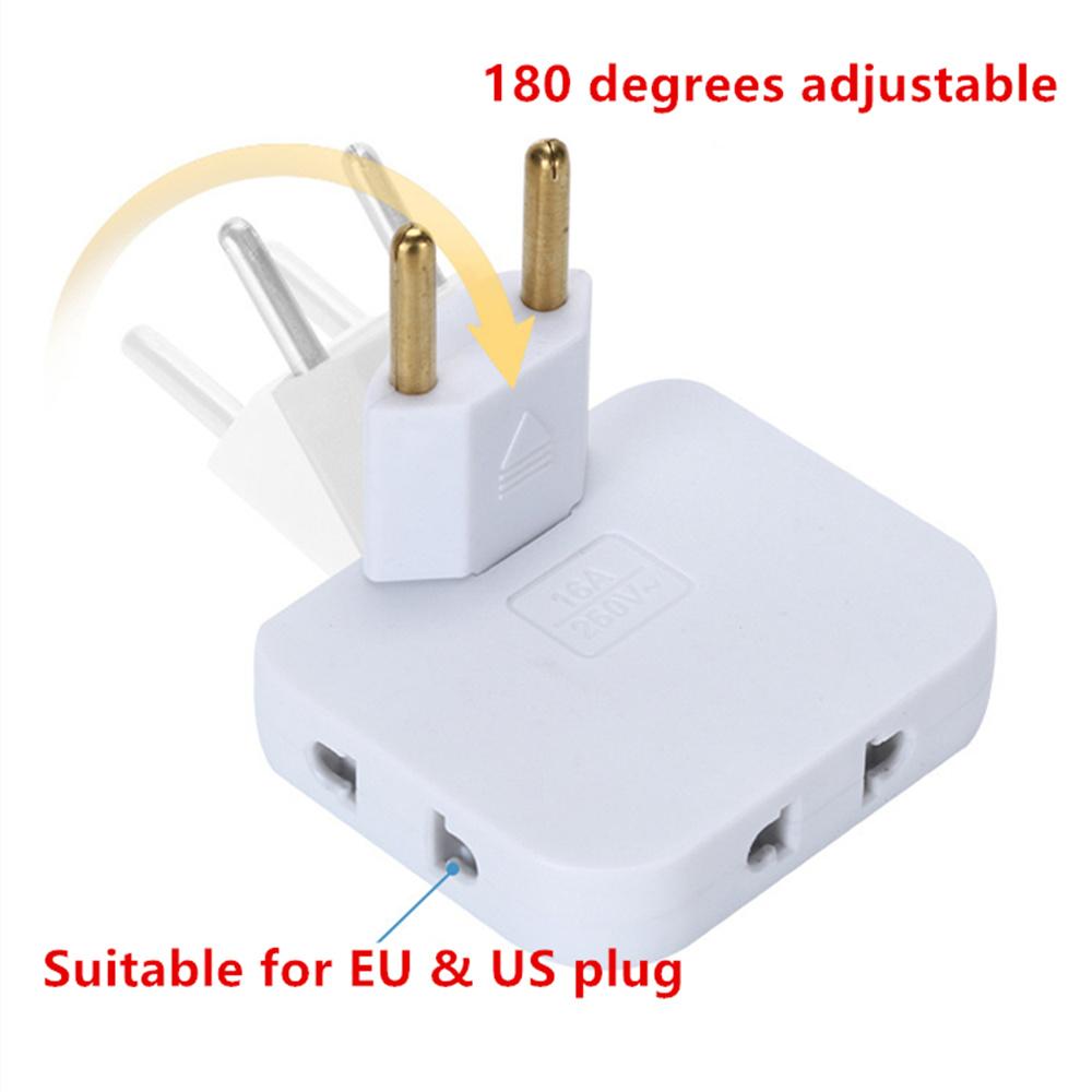 EU Plug 180 Degree Rotatable Socket Converter 3 In 1 EU To US Extension Plug Adapter Socket