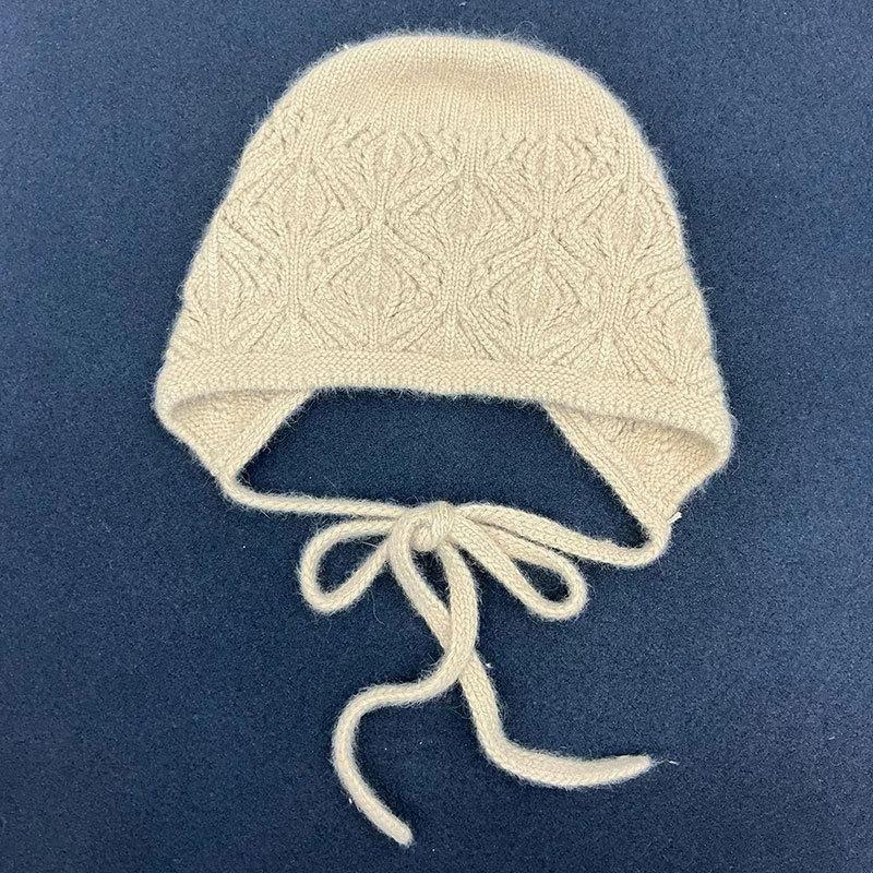 Autumn and winter twist knitted pullover hat literary post-split strap retro crochet wool hat warm rabbit fur blend hat