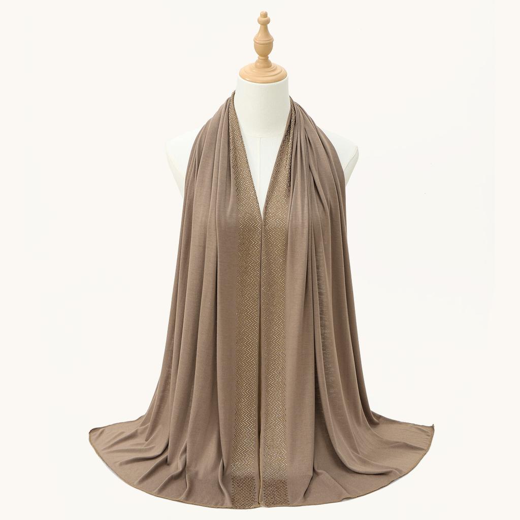 Glitzernder Strass-Baumwoll-Jersey Muslimischer Hijab Langes Tuch Damen Kopfbedeckungen Schal Turban Einfaches Stirnband Malaysia Tudung Ramadan
