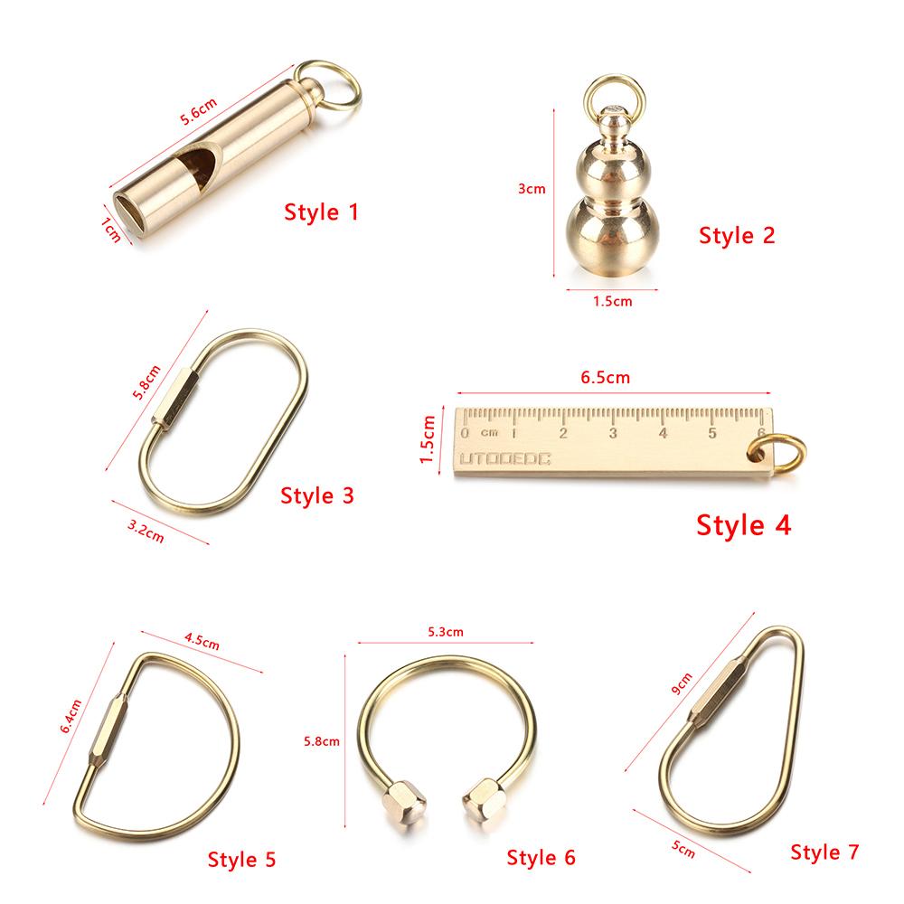 Creative Brass Keychain Portable Key Ring Pendant Whistle Ruler Buckles DIY Unique Organizer Tools Jewelry Keychain Accessories