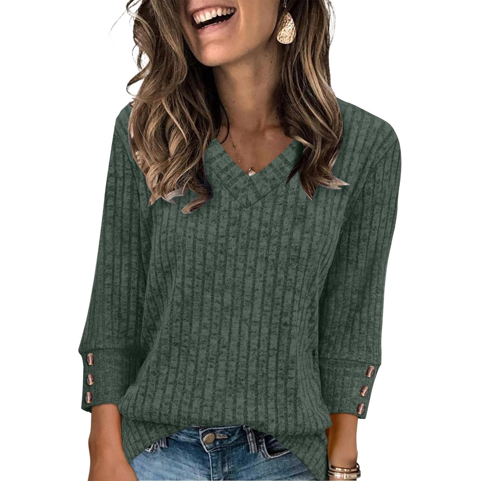 

Women s T Shirt Tee Button 3/4 Sleeve Tunic Daily Weekend Fashion Basic V- Neck Regular Top XXL