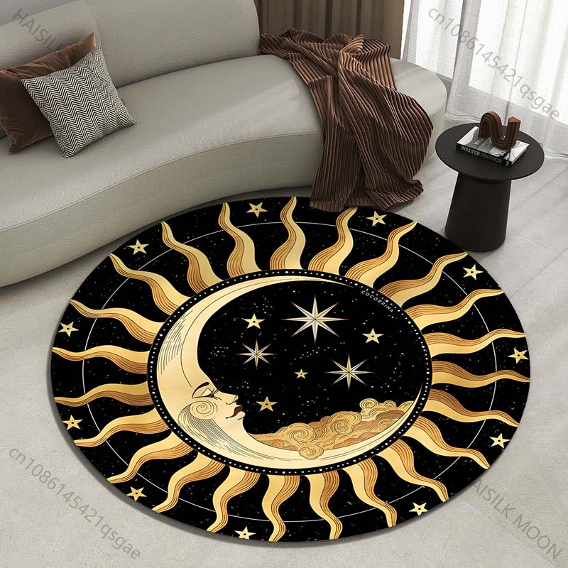 Multiple Sizes Retro Sun and Moon Mandala Art Print Round Carpet Living Room Bedroom Table Chair Sofa Decorative Carpet
