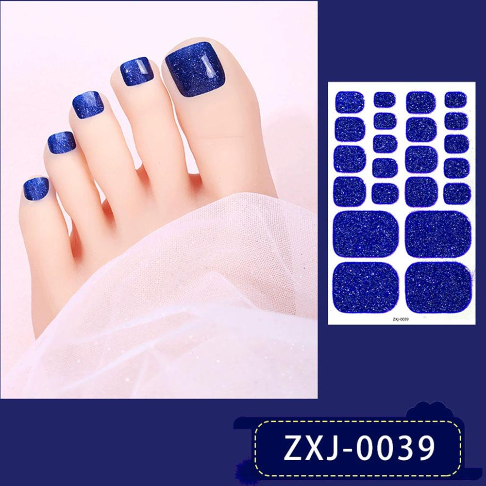 22Tips Vibrant Glitter Toenail Stickers Solid Color Full Cover Toenail Polish Strips Summer Self Adhesive DIY Foot Decals