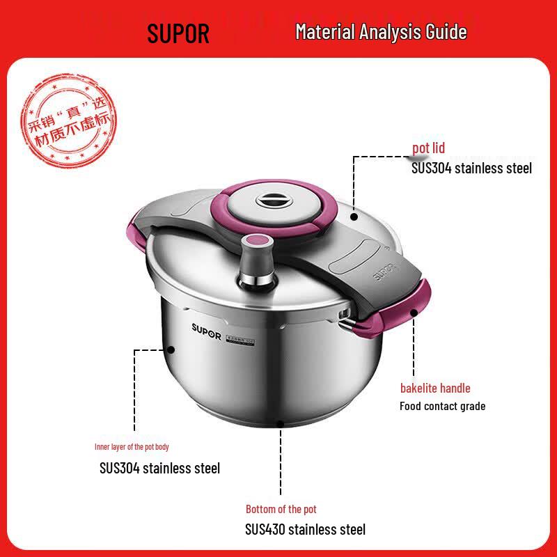 SUPOR 304 Stainless Steel Easy-Open Pressure Cooker