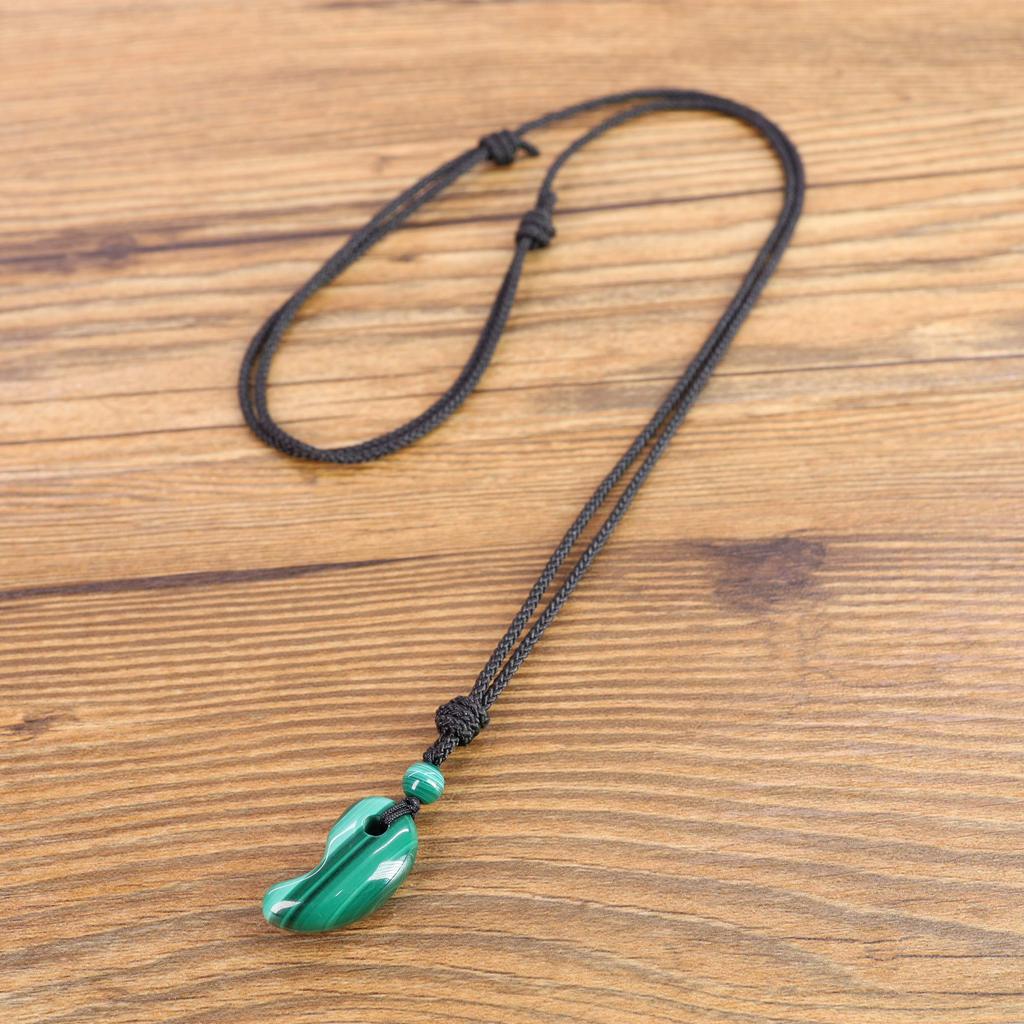 Malachite Amulet Healing Good Luck Charm Magatama Necklace Adjustable Length Men Women [Koai]